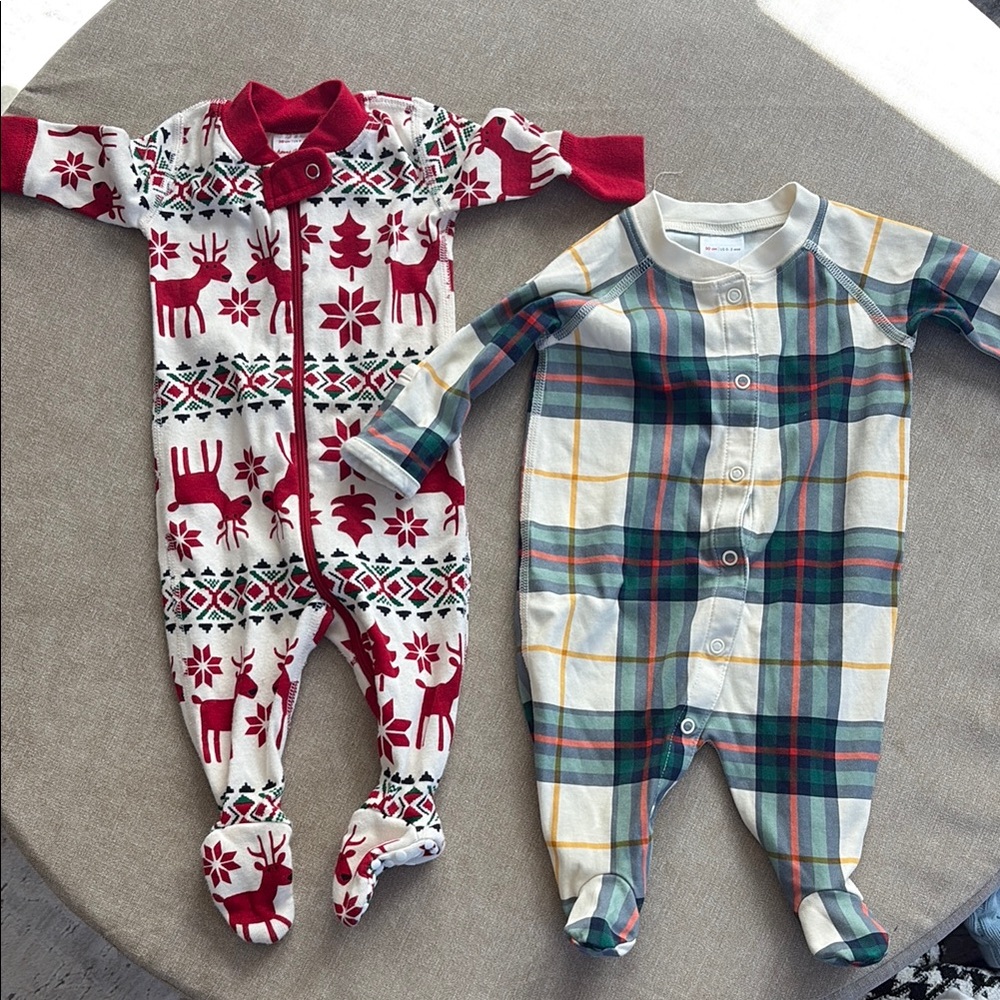 Red and White Holiday Footies with Festive Motifs